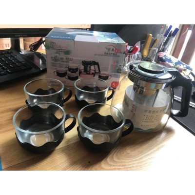 Bộ Bình Lọc Trà Thủy Tinh Kèm 4 Tách Lưới Lọc Inox 304 Không Gỉ- Tiện Lợi- Hàng Loại 1 Chính Hãng MINIIN