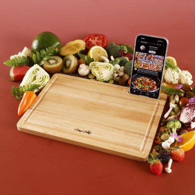 Thớt gỗ có giá để điện thoại, có rãnh "Kết Nối Yêu Thương" ChopChop (14503 - 04503) - Đạt tiêu chuẩn xuất khẩu