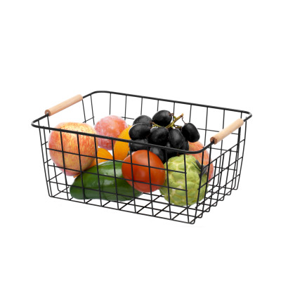 Giỏ kim loại đựng đồ đa năng, tay cầm gỗ_ Hàng nhập khẩu chính hãng.