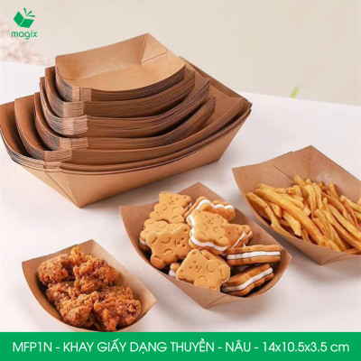 MFP1N - 14x10.5x3.5 cm - 100 khay giấy dáng thuyền đựng thức ăn, khay giấy đựng món tráng miệng