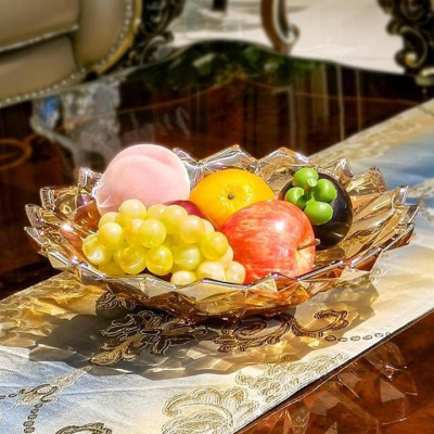 COMBO 3 KHAY THỦY TINH ĐỰNG BÁNH KẸO HOA QUẢ MÀU VÀNG CAO CẤP - ANTH687