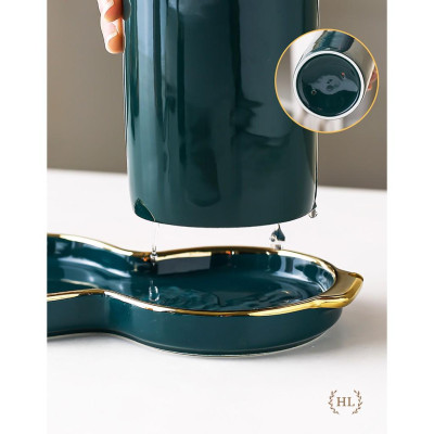 Hũ sứ đựng đũa có khay hứng nước đế liền | ỐNG ĐŨA 2 KẺ VÀNG KIM PHONG CÁCH RETRO 2022