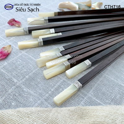 Đũa Trắc Việt Nam vuông đầu ốc viền Bạc hàng siêu cấp dành cho giới thượng lưu (10 đôi/hộp) CTH716TV - có thể làm quà biếu, tặng