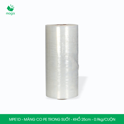 MPE1D - Khổ 25cm - 0.90kg - 1 cuộn màng co PE trong suốt - Cuộn màng bọc PE, màng chít quấn hàng