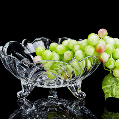 Khay bát thủy tinh pha lê ba chân trong suốt trưng bánh kẹo trái cây loại 24.2cm x 10.5cm
