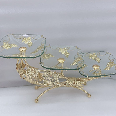 KHAY ĐỰNG HOA QUẢ BÁNH KẸO THỦY TINH KHUNG KIM LOẠI 3 TẦNG BẬC THANG - VD27