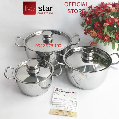 Bộ nồi 3 đáy inox 430 Thân Cool  Standard nắp inox FS-B3010 (Kích thước 16cm - 20cm - 24cm), tặng 1 vá canh