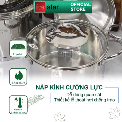 Bộ nồi chảo chống dính cao cấp Fivestar 6 món 3 đáy từ nắp kính ( tặng bộ sạn dừa 4 món )