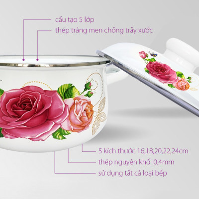 GALEN - COMBO 2 Nồi Men Cao Cấp Size 20cm & 24cm Dung Tích 2.5L & 4.5L Nấu Được Trên Mọi Loại Bếp, Dày, Không Tróc Men