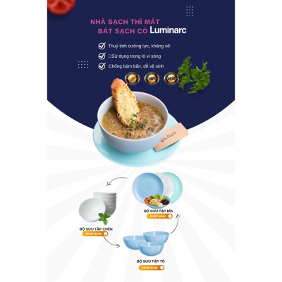 Đĩa Sâu Thủy Tinh Luminarc Diwali Light Blue 20cm chịu nhiệt, kháng vỡ - 1 đĩa - P2021