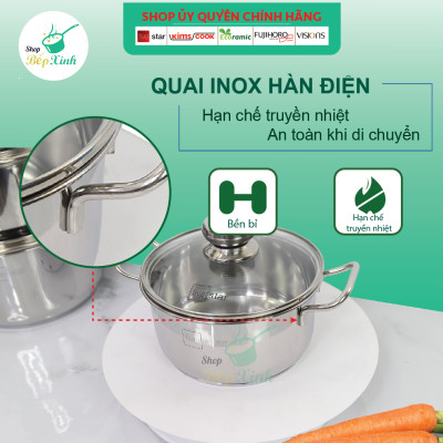 Bộ nồi inox cao cấp FIVESTAR Standard 3 đáy 6 chiếc inox 430 nắp kính dùng được bếp từ , hồng ngoại , tặng 1 vá canh