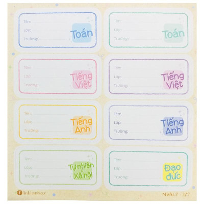Bộ 16 Nhãn Vở A Lớp 1-2 - Linh Lan