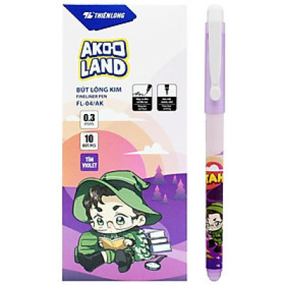 Hộp 10 Bút Lông Kim 0.3 mm - Nhân Vật Akooland Tahi - Thiên Long FL-04/AK - Mực Tím