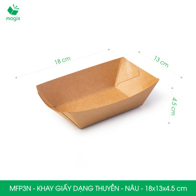 MFP3N - 18x13x4.5 cm - 25 khay giấy dáng thuyền đựng thức ăn, khay giấy đựng món tráng miệng