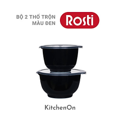 Bộ âu trộn Rosti, màu đen. 2 âu + 2 nắp. Nhãn Rosti Đan Mạch