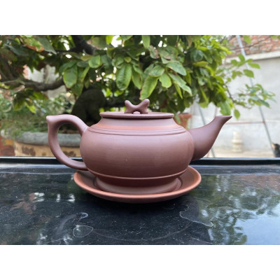 Ấm chén tử sa dáng trống đai nâu chỉ đỏ lòng xanh giá xưởng