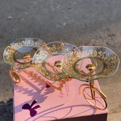 KHAY ĐỰNG HOA QUẢ BÁNH KẸO THỦY TINH KHUNG KIM LOẠI 3 TẦNG BẬC THANG - VD27