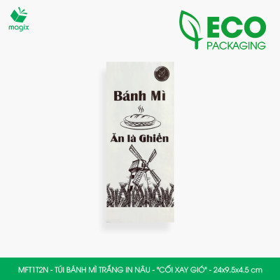 MFT1T2N - 24x9.5x4.5 cm - 1000 Túi bánh mì Trắng, in sẵn họa tiết CỐI XAY GIÓ - Bao bánh mì Túi giấy thực phẩm an toàn