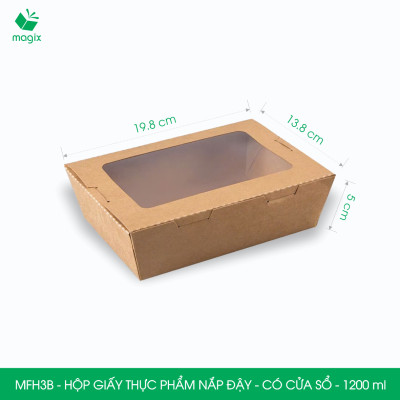 MFH3B - 1200ml - 50 hộp giấy kraft đựng thực phẩm, hộp giấy đựng thức ăn có cửa sổ, hộp đựng cơm