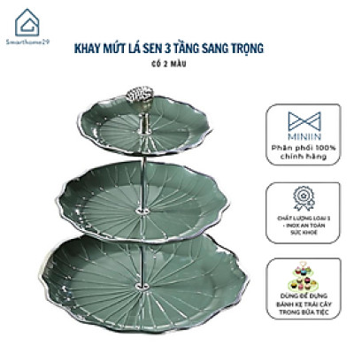 Khay Bánh Kẹo 3 Tầng Lá Sen - Khay Đựng Mứt Trái Cây Decor Tiệc, lễ Tết, Đĩa Khay Mứt 3 Tầng - HÀNG CHÍNH HÃNG MINIIN