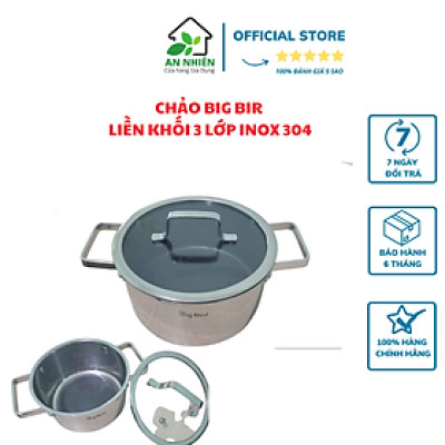 NỒI BIG BIRD SIZE 20CM INOX LIỀN KHỐI 304 CAO CẤP, NẮP KÍNH BẰNG, QUAI VUÔNG, DÙNG ĐƯỢC CHO MỌI LOẠI BẾP TỪ, HỒNG NGOẠI, GA