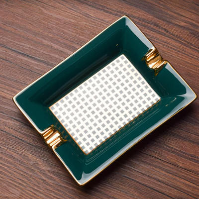 Gạt Tàn Xì Ga 2 Điếu YJA-20023 Chất Liệu Gốm Sứ Họa Tiết Kẻ Caro Độc Đáo