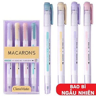 Vỉ 4 Bút Highlight Màu Nhũ 2 Ngòi Macarons - ClassMate CL-HL0007S (Mẫu Bao Bì Giao Ngẫu Nhiên)