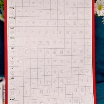 Bộ 2 Vở Tập viết khắc chìm 1945 chữ hán phồn thể Tiếng Trung, chữ Kanji tiếng Nhật, luyện viết 214 bộ thủ chữ Hán, rèn chữ đẹp Tập 1+Tập 2 