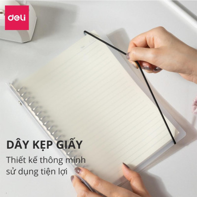 Sổ còng sắt B5 Deli file nhựa có kèm dây rút 120 trang