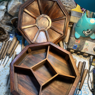 Hộp đựng bánh kẹo đa năng bằng gỗ trắc đỏ đen 30x15cm 