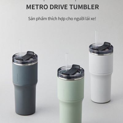 Bình giữ nhiệt LocknLock Metro Drive màu xanh mint LHC4277SMIT 650ml - Hàng chính hãng, kèm ống hút cọ rửa, thiết kế nắp xoay - JoyMall