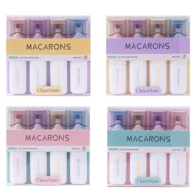 Vỉ 4 Bút Highlight Màu Nhũ Macarons - ClassMate CL-HL0006S (Mẫu Bao Bì Giao Ngẫu Nhiên)