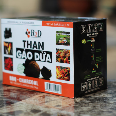Combo 3 hộp than không khói làm từ Gáo dừa chính hãng R2D dùng cho tiệc nướng BBQ (tổng 7 kg than) an toàn cho sức khoẻ