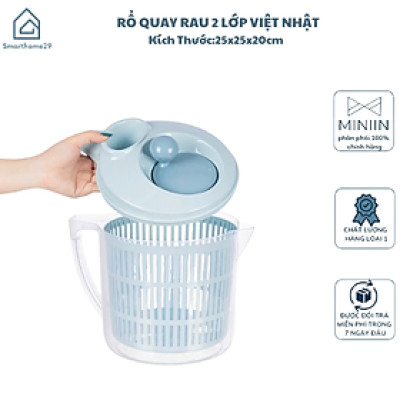 Rổ Quay Rau Vắt Rau Sống Việt Nhật 2 Lớp Có Miệng Rót Nước, Tay Cầm Chắc Chắn Màu Pastel - HÀNG CHÍNH HÃNG MINIIN
