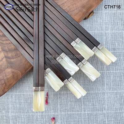Đũa Trắc Việt Nam vuông đầu ốc viền Bạc hàng siêu cấp dành cho giới thượng lưu (10 đôi/hộp) CTH716TV - có thể làm quà biếu, tặng