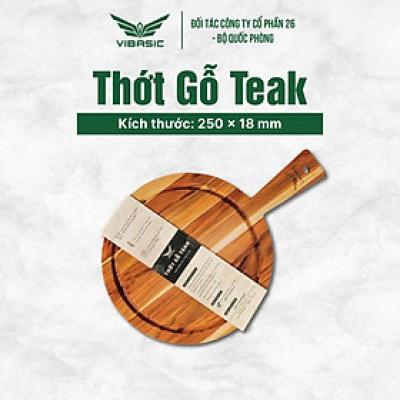Thớt Gỗ Teak kháng khuẩn Vibasic hình tròn có tay cầm kích thước 25x1.8cm - Hàng chính hãng Bộ Quốc Phòng