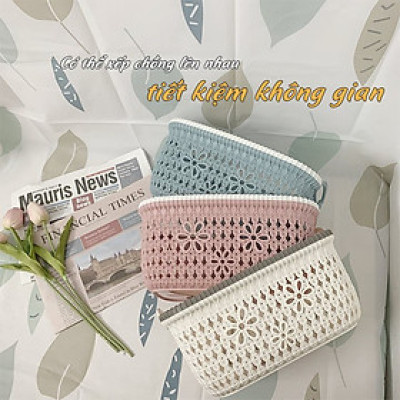 Rổ Nhựa Giả Đan Mây Có Quai Cầm Thương Hiệu Việt Nhật, Giỏ Hoa Việt Nhật 2 Size Màu Pastel Xinh Xắn (MS: 3377) 