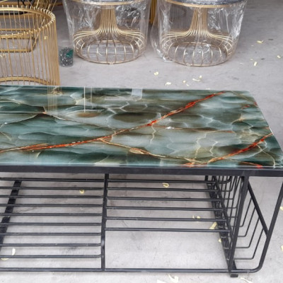 Bàn trà kim loại mặt kính Juno Sofa 50 x 100x 45 cm