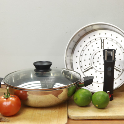 Bộ chảo xửng cao cấp Blackcube T&K Kims Cook 24cm , 3 lớp đúc liền inox 304 ,  tặng 10 muỗng ăn