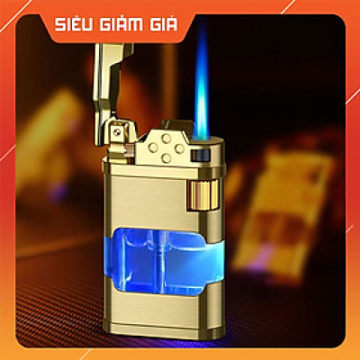Vỏ Hột Quẹt Bật Lửa Khè Gas AB905 Khò 1 Tia Mạnh Mẽ Thân Bật Lửa Lộ Thiên Trong Suốt Đèn Led Nhấp Nháy Cực Đẹp-Có Hộp