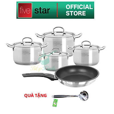 Bộ nồi chảo 3 đáy inox 304 FiveStar Plus vancover bếp từ nắp inox ( 1nồi16cm x 1nồi18cm x 1nồi20cmx 1nồi24cm x 1chảo24cm