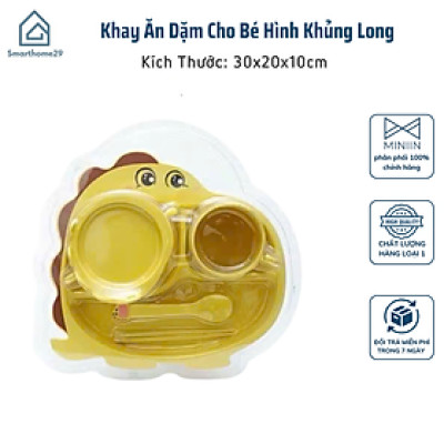 Khay Ăn Dặm Cho Bé Hình Khủng Long Ngộ Nghĩnh – 6 Ngăn Chia Thức Ăn Tiện Lợi - HÀNG CHÍNH HÃNG MINIIN