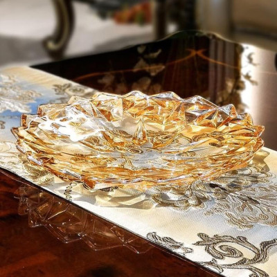 COMBO 3 KHAY THỦY TINH ĐỰNG BÁNH KẸO HOA QUẢ MÀU VÀNG CAO CẤP - ANTH687