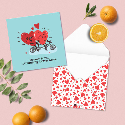 Set 5 thiệp tình yêu Valentine SDstationery Love Hearts, minh họa cặp đôi trái tim dễ thương vui nhộn, khổ vuông 12x12cm