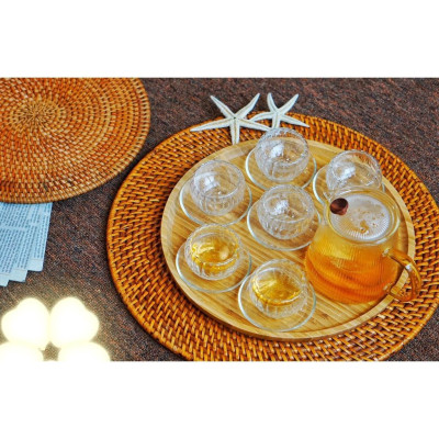 Bộ ấm chén thủy tinh pha trà vân sọc bí 600ml kèm khay