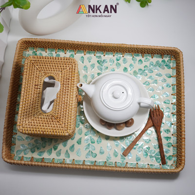 Khay Mây Khảm Trai Cỡ Lớn 56cm – Đựng Vật Dụng, Trang Trí Decor Nhà Hàng – ANKAN