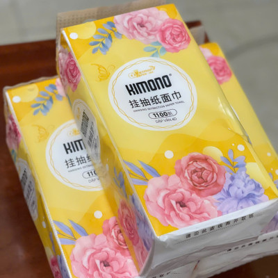 COMBO 10 bịch giấy treo tường đa năng KIMONO hoa VÀNG 4 lớp dạng rút 1100 tờ tặng kèm 2 móc treo đôi