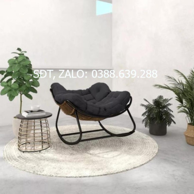 Hàng Cao Cấp Ghế lười bập bênh nệm vuông thư giãn, đọc sách Papasan khung sắt mây nhựa  - Giá Tại Xưởng