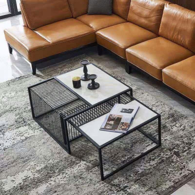 Bàn trà đôi BTMSF2 Juno Sofa mẫu vuông mặt đá trắng vân mây