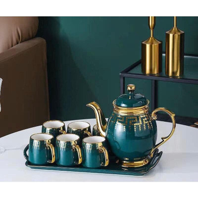 BỘ ẤM CHÉN KÈM KHAY SỨ CAO CẤP PHA TRÀ CÀ PHÊ XANH HỌA TIẾT MẮT XÍCH